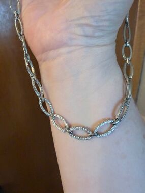 Silver tone oval link choker necklace - 14.5-16.5 inches adjustable